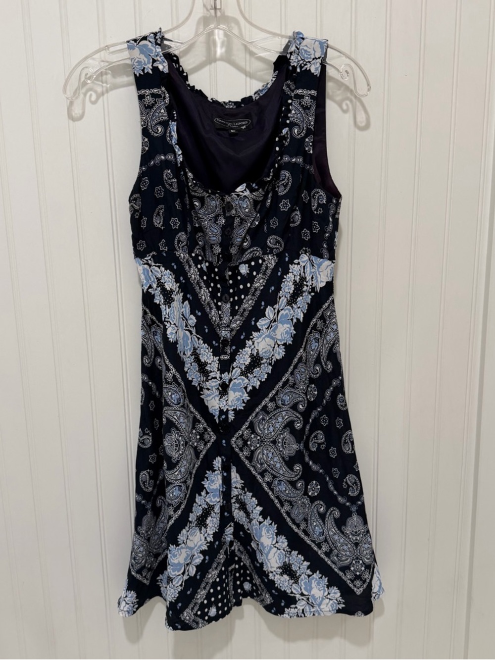 Nanette Lepore Navy & Light Blue Floral Bandana Print Dress Western Stagecoach 6